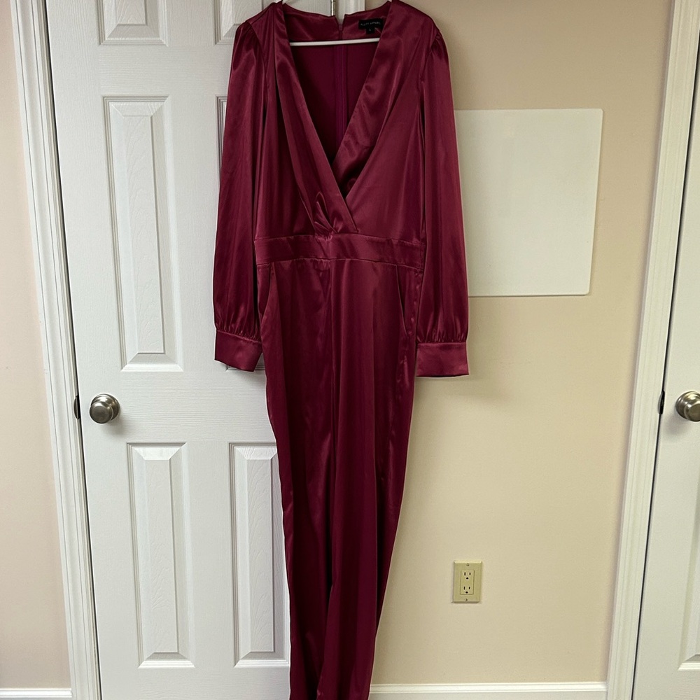 Alloy Apparel Satin Red Long Sleeve Jumpsuit Holiday